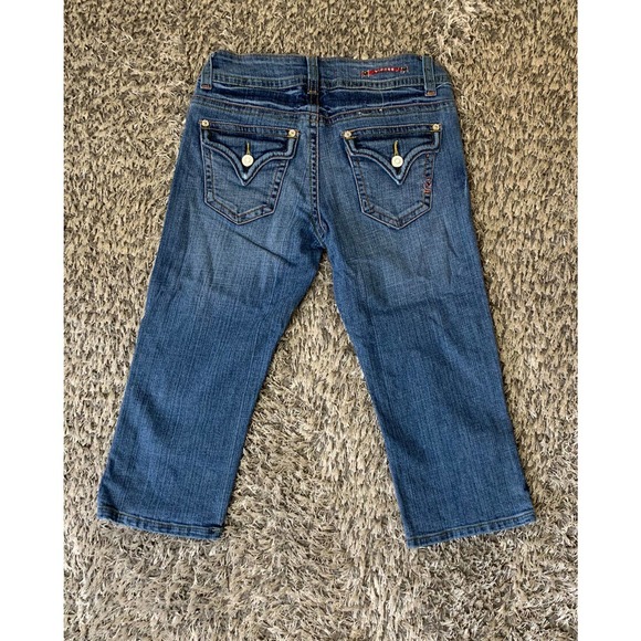 Women's/juniors Vigoss Denim Capri Size 1 Medium Blue wash Button flap pockets - Picture 2 of 11